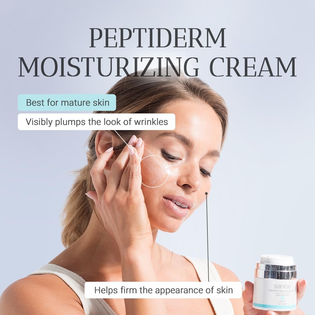 Peptide-infused anti-aging moisturizing cream for mature skin in clinical packaging — side