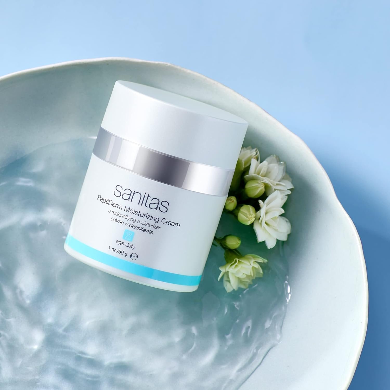 Peptide-infused anti-aging moisturizing cream for mature skin in clinical packaging — back