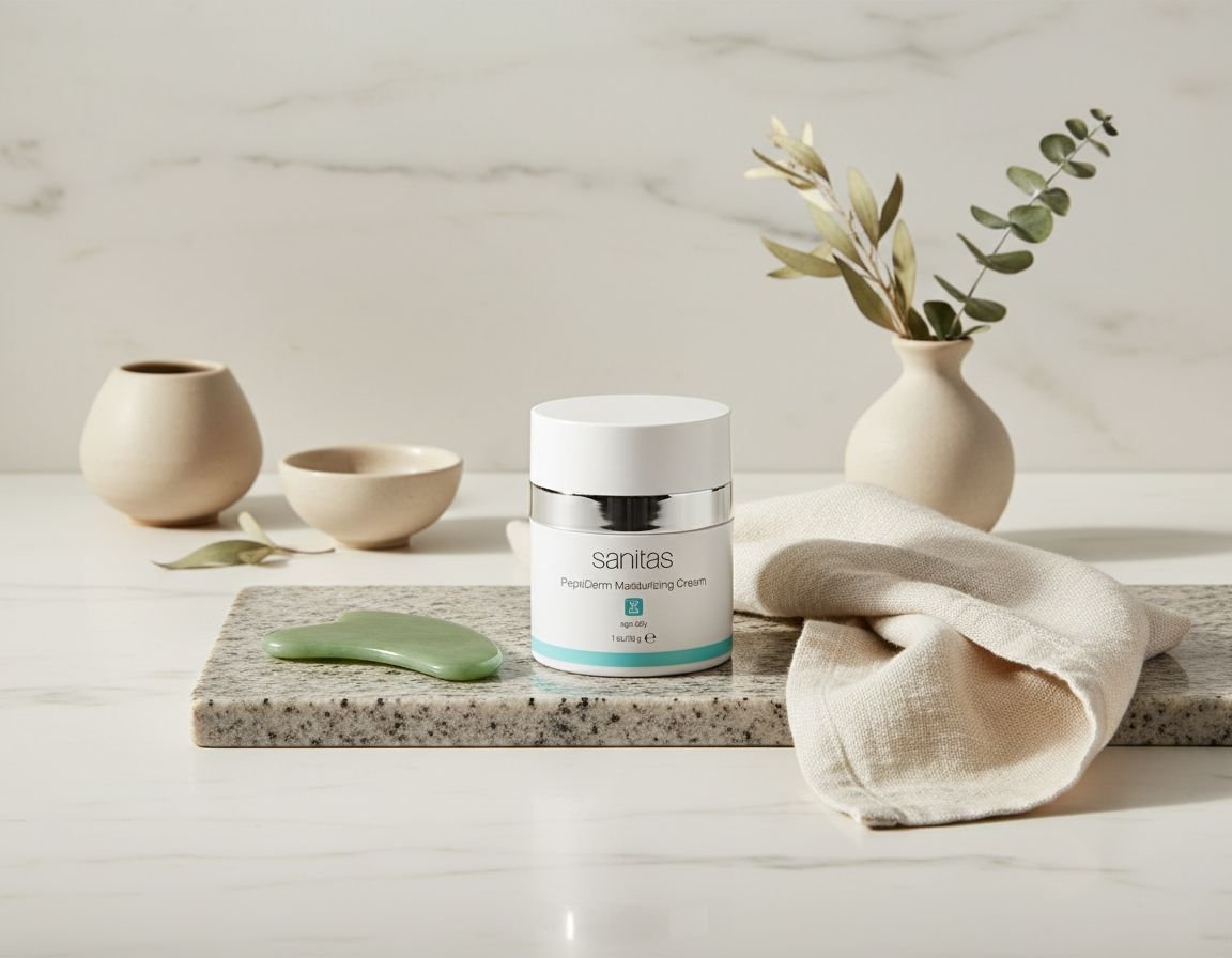 Peptide-infused anti-aging moisturizing cream for mature skin in clinical packaging — view 2