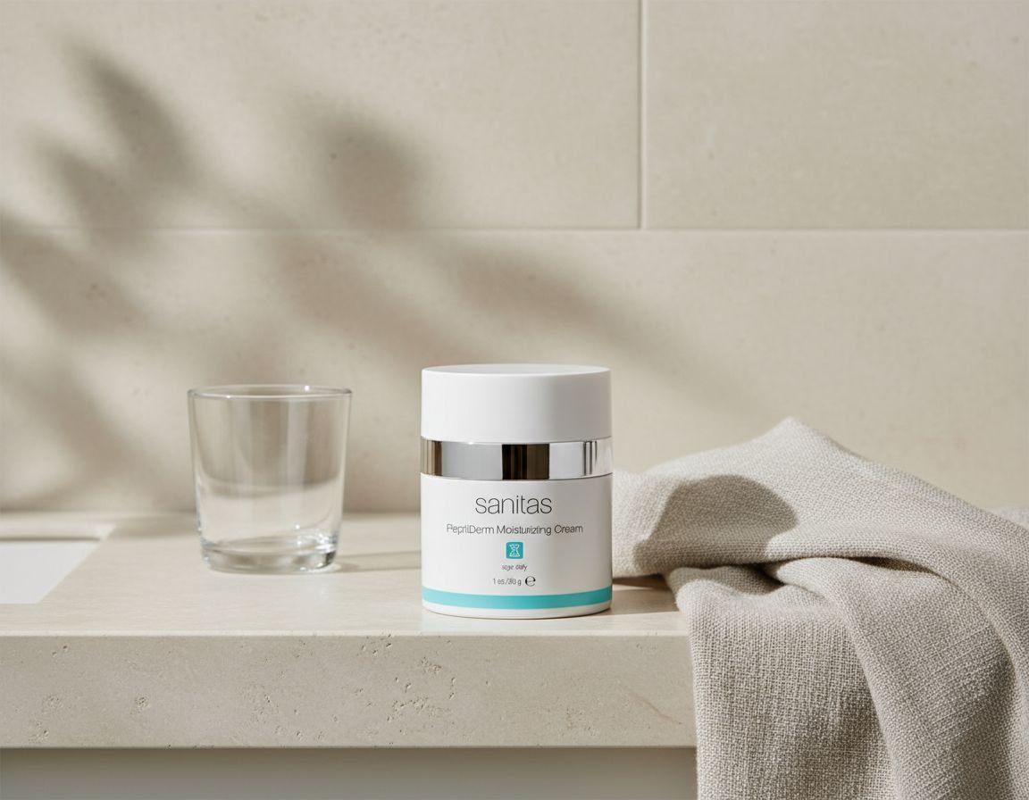 Peptide-infused anti-aging moisturizing cream for mature skin in clinical packaging — view 3a