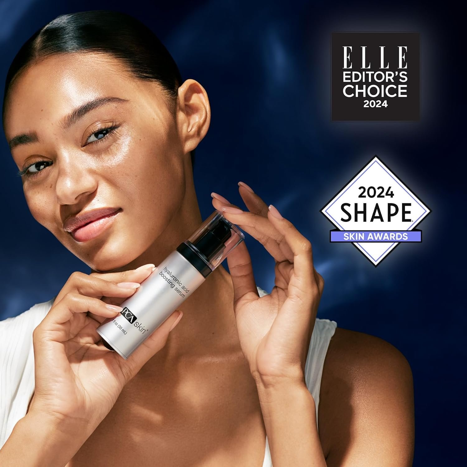 Hyaluronic acid hydrating serum with niacinamide and ceramides in pump bottle for all skin types — view 2