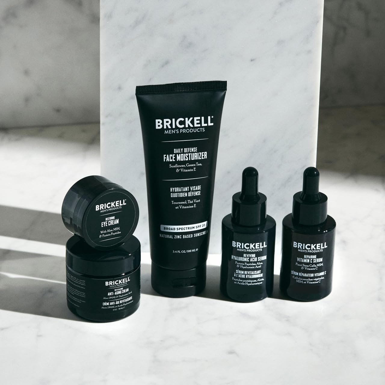 Vitamin C anti-aging skincare routine set for men including serum, moisturizer with SPF, night cream and eye cream — view 2