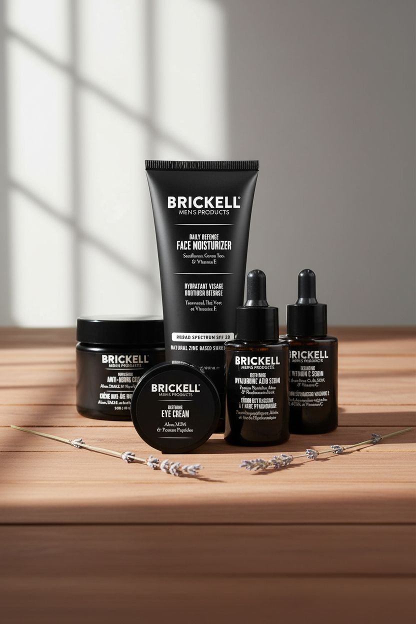 Vitamin C anti-aging skincare routine set for men including serum, moisturizer with SPF, night cream and eye cream — view 1