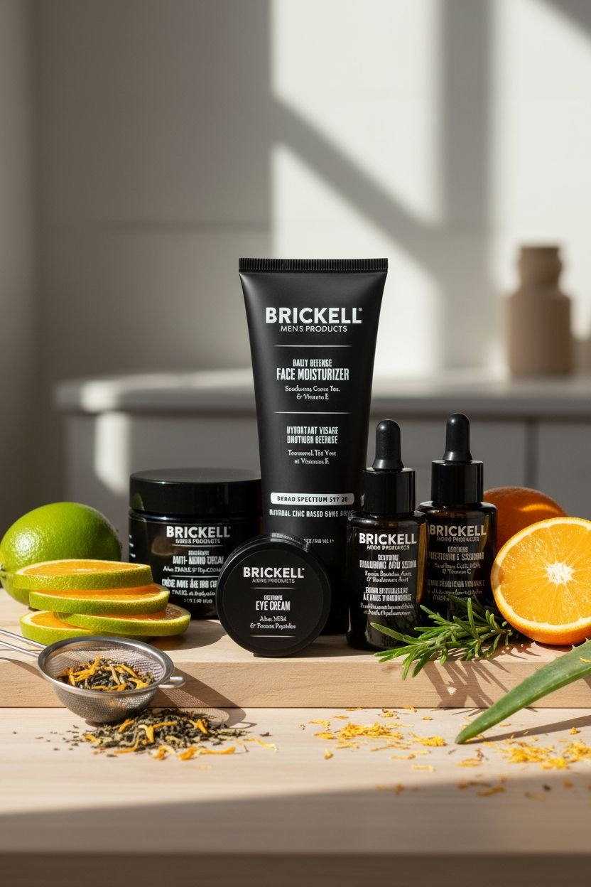 Vitamin C anti-aging skincare routine set for men including serum, moisturizer with SPF, night cream and eye cream — view 4