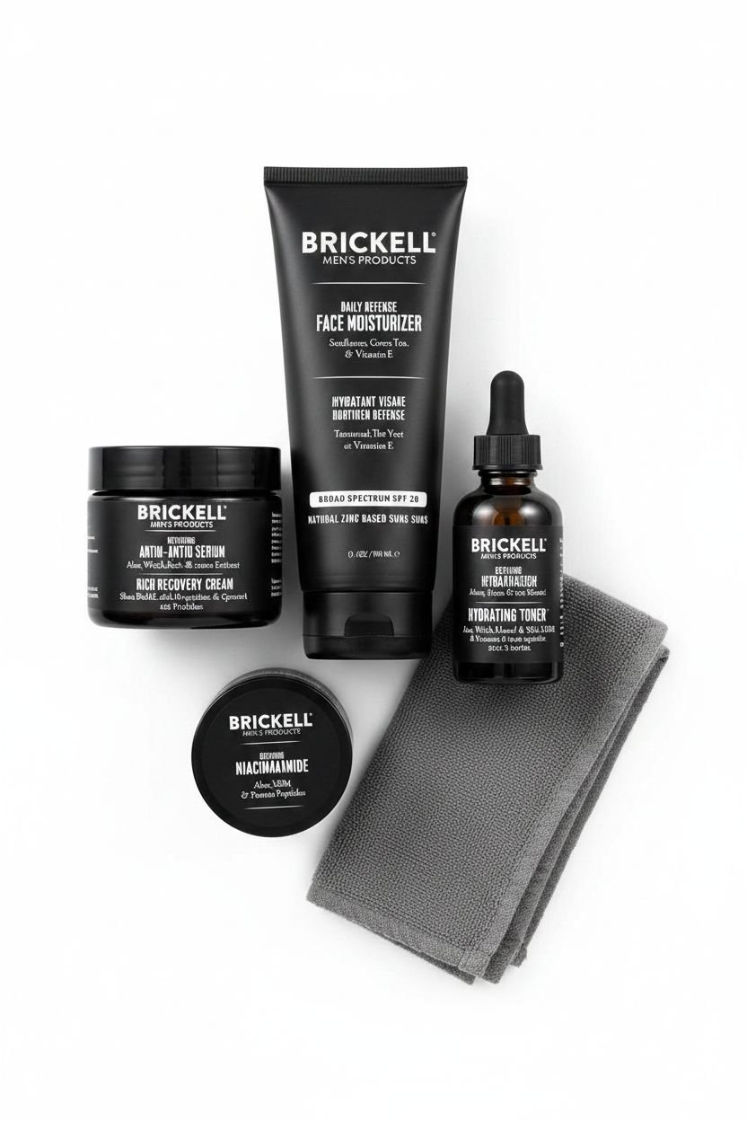 Vitamin C anti-aging skincare routine set for men including serum, moisturizer with SPF, night cream and eye cream — view 5a