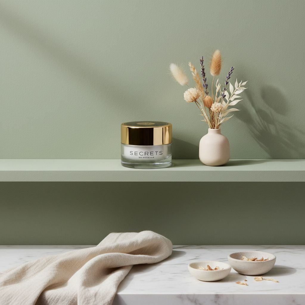 Peptide-enriched anti-aging cream jar displayed with fresh ingredients, luxe skincare treatment for fine lines and wrinkles — view 2