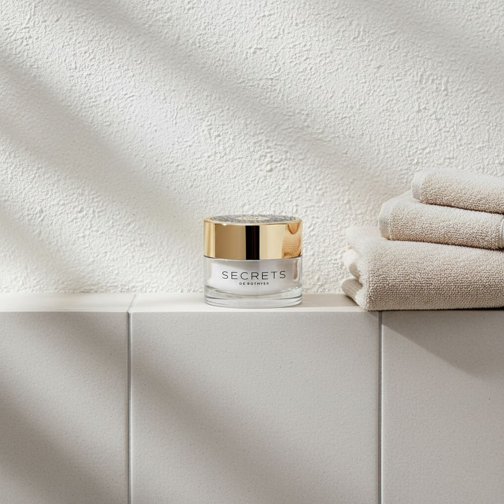Peptide-enriched anti-aging cream jar displayed with fresh ingredients, luxe skincare treatment for fine lines and wrinkles — view 3a