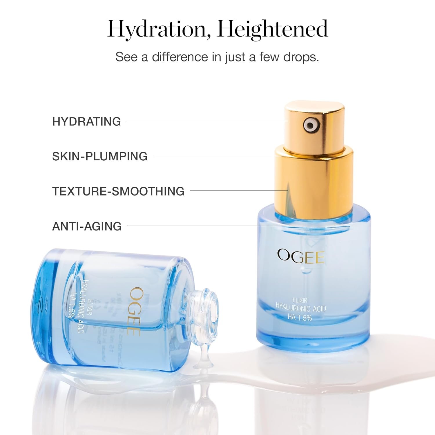 Hyaluronic acid hydrating serum bottle with dropper for all skin types, anti-aging treatment for fine lines and wrinkles — view 3