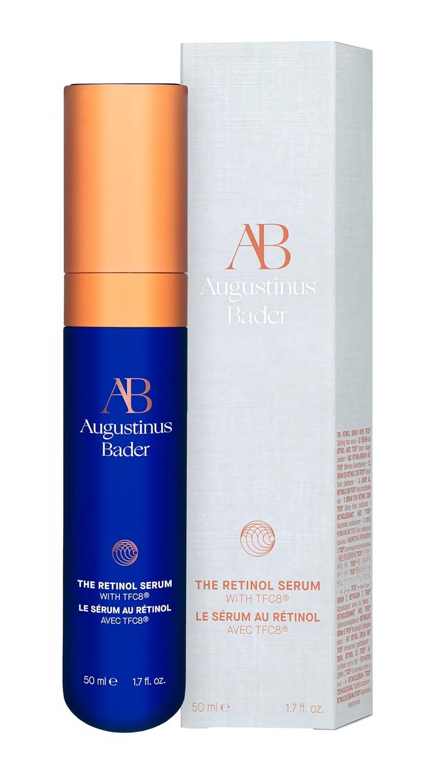 Retinol anti-aging serum bottle with dropper on neutral background, showing hydrating formula for fine lines and firmness — side