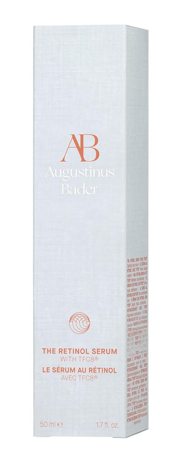 Retinol anti-aging serum bottle with dropper on neutral background, showing hydrating formula for fine lines and firmness — back