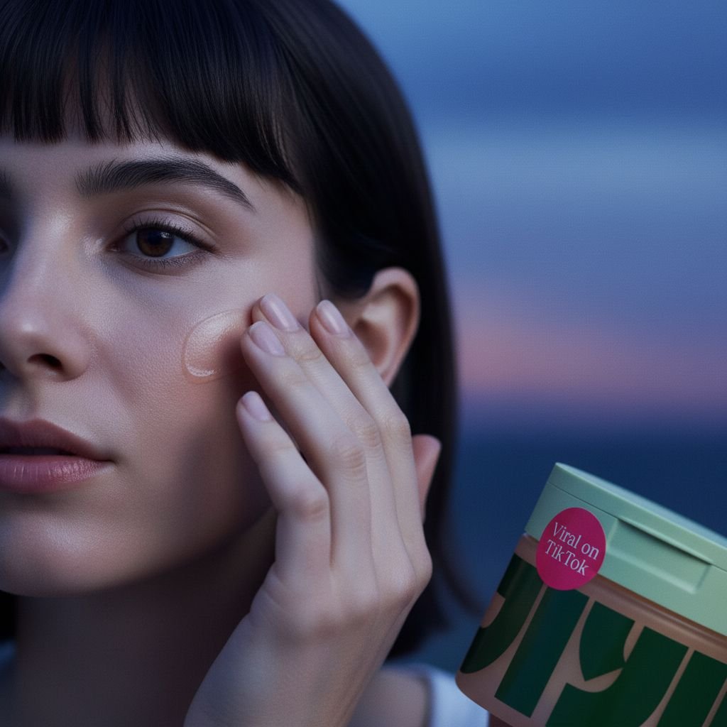 Snail mucin and niacinamide brightening toning pads in glass jar with product swatches on hydrated skin — view 2