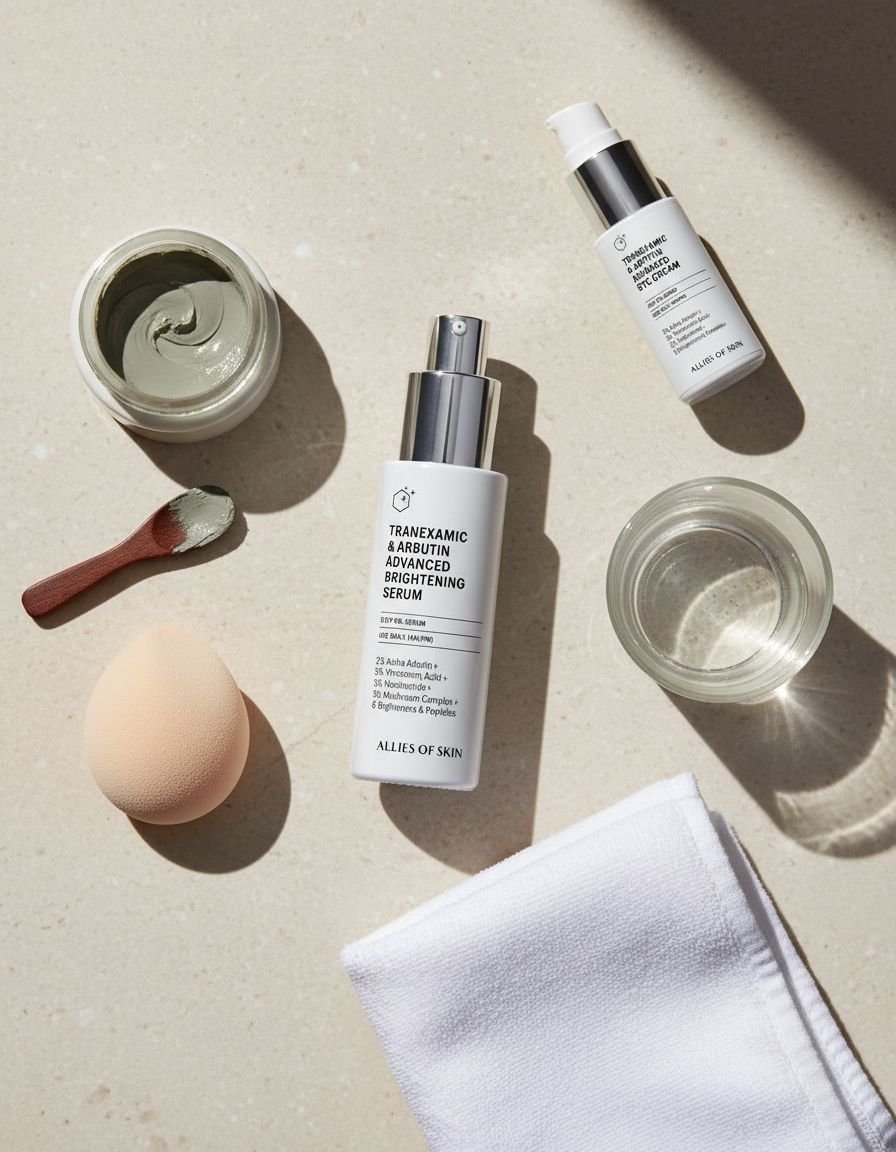 Tranexamic acid brightening serum bottle with peptides, shown on all skin types for dark spot reduction and anti-aging benefits — view 5a