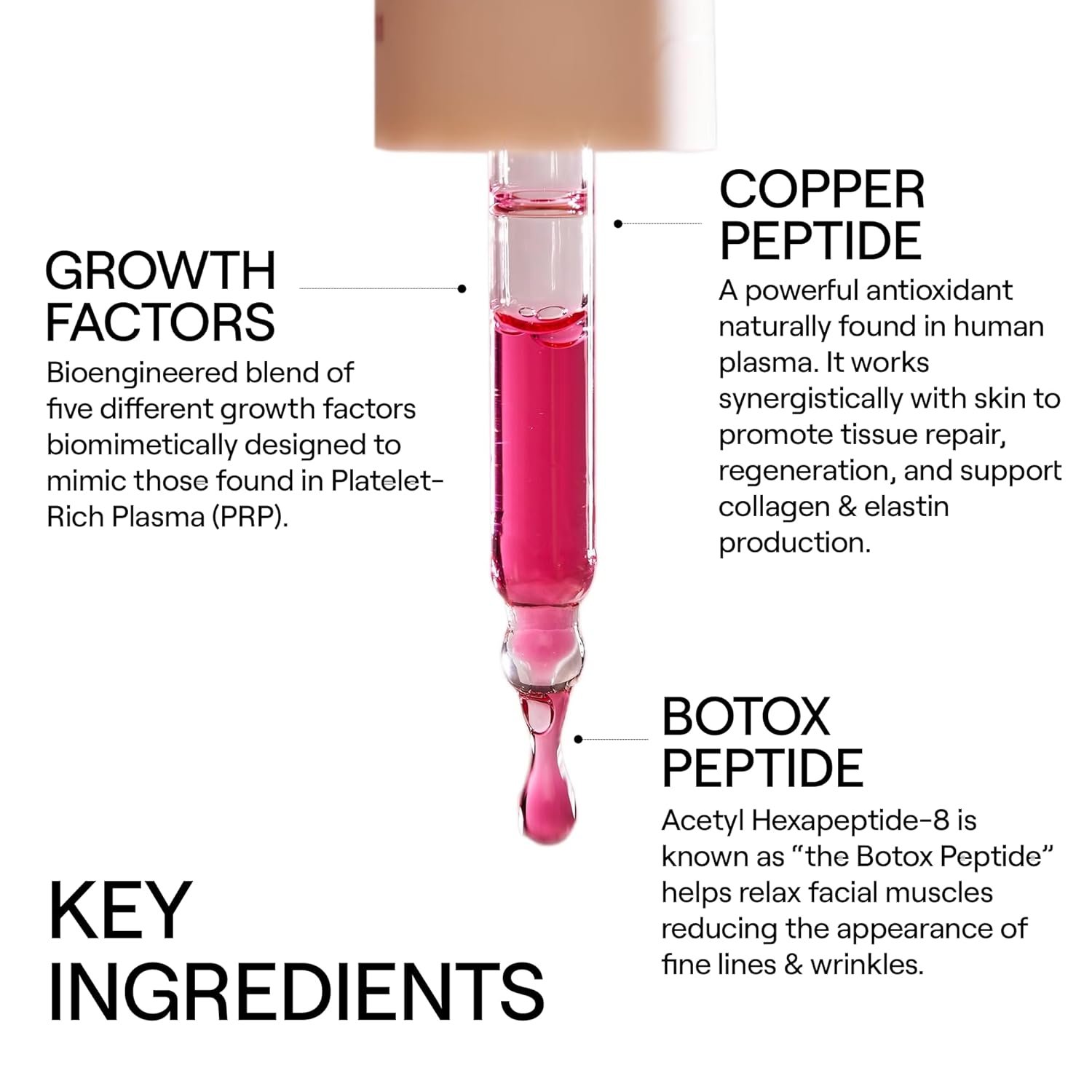 Peptide-infused anti-aging serum with hyaluronic acid in glass bottle, formulated for mature skin and fine line reduction — view 2