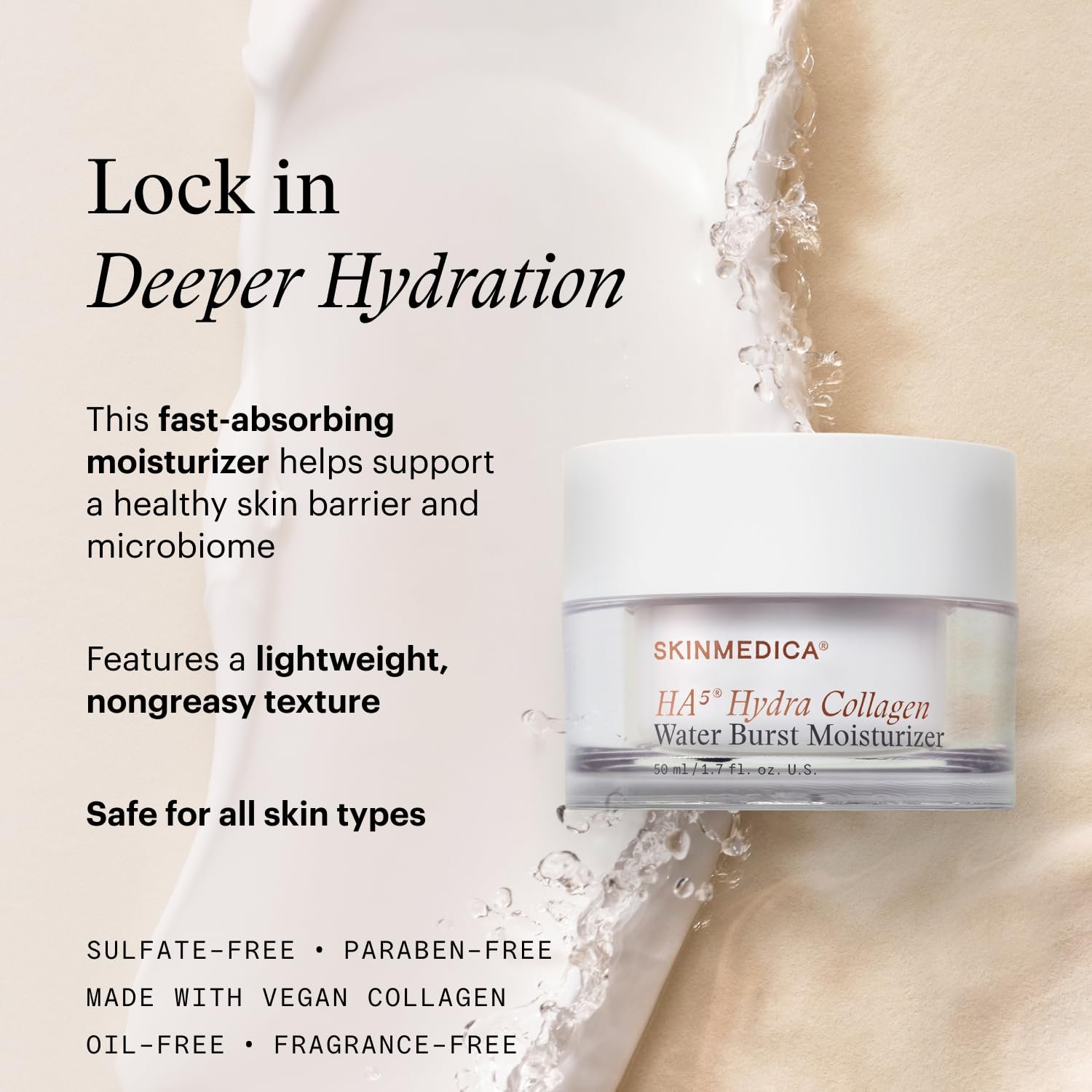 Hyaluronic acid and vegan collagen plumping face moisturizer cream for dry, dull skin hydration — view 3