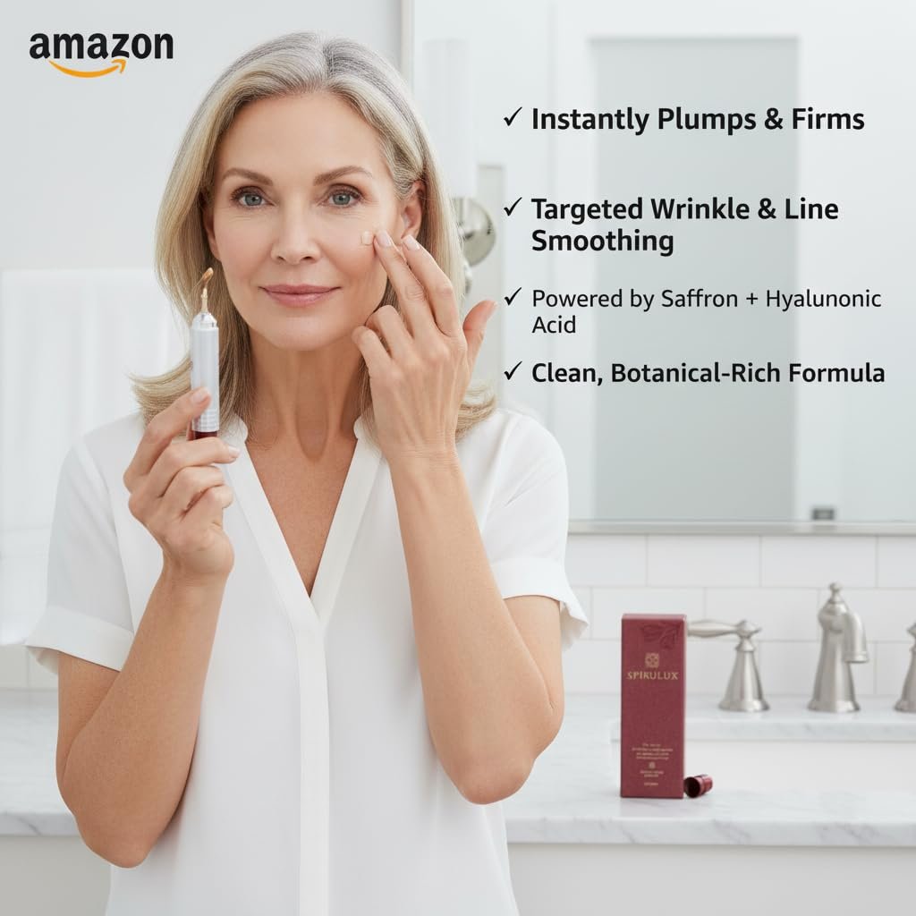Peptide wrinkle filler serum with saffron in clear bottle, anti-aging treatment for all skin types — view 2
