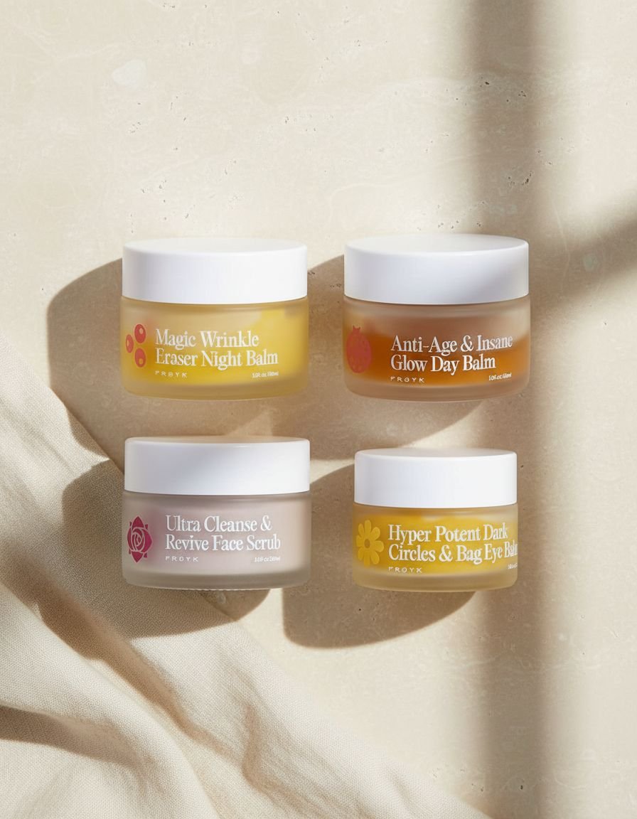 Rosehip and calendula anti-aging balm set for mature skin with day balm, night balm, eye balm, and gentle scrub — view 1
