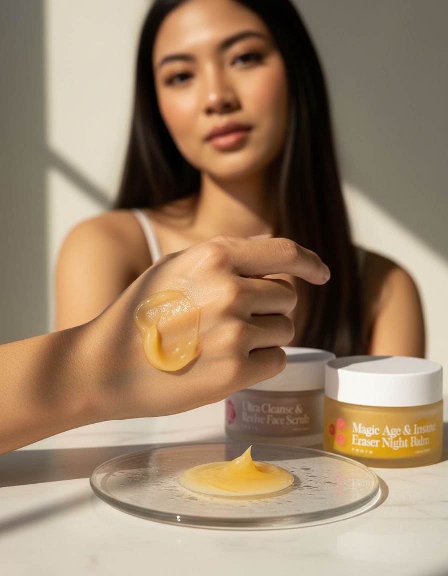 Rosehip and calendula anti-aging balm set for mature skin with day balm, night balm, eye balm, and gentle scrub — view 3