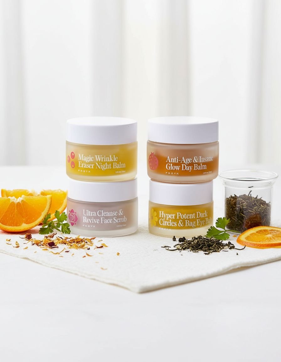 Rosehip and calendula anti-aging balm set for mature skin with day balm, night balm, eye balm, and gentle scrub — view 4