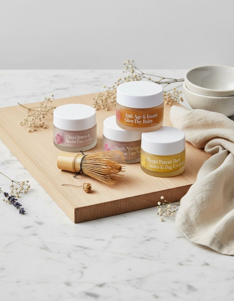 Rosehip and calendula anti-aging balm set for mature skin with day balm, night balm, eye balm, and gentle scrub — view 2