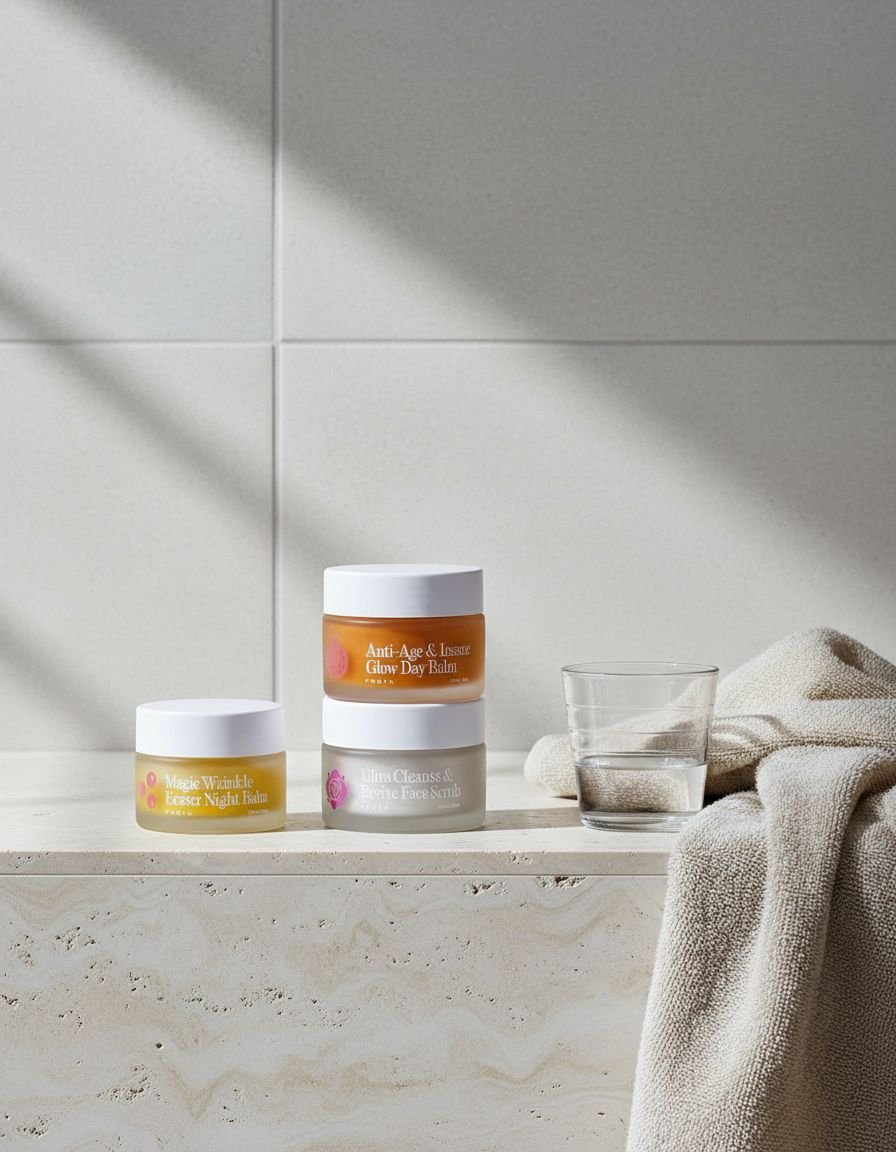 Rosehip and calendula anti-aging balm set for mature skin with day balm, night balm, eye balm, and gentle scrub — view 3a